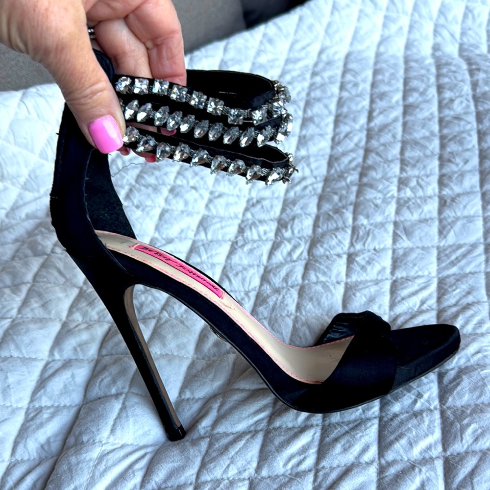 Betsy Johnson heels with rhinestones. Black size 6M